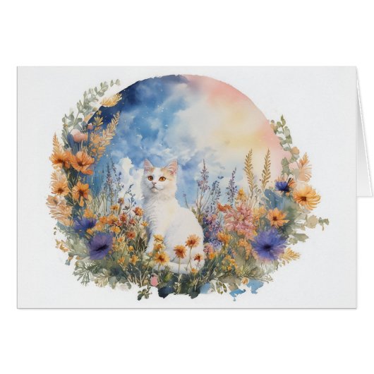 Lang + haar Witte Kat - 5 "x 7" Art Kaart (Voorkant Horizontaal)