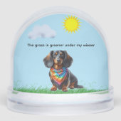 LANG HAAR ZWART EN BRUIN TECKEL SNEEUWBOL (Voorkant)