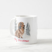 Lang Haired Dachshund Hond in Sneeuw Vrolijk Kerst Koffiemok (Voorkant links)