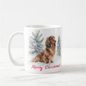 Lang Haired Dachshund Hond in Sneeuw Vrolijk Kerst Koffiemok (Links)