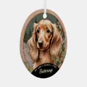 Lang Haired Dachshund Puppy's Eerste Kerstmis Metalen Ornament (Voorkant Rechts)