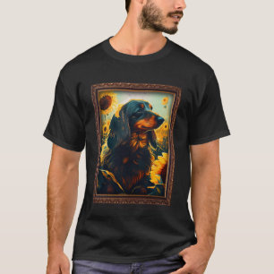 Lang harig teckel schilderij Zonnebloem Bloem Mo T-shirt