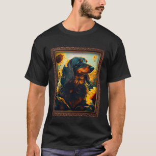 Lang harig teckel schilderij Zonnebloem Bloem Mo T-shirt