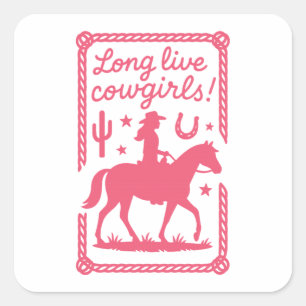 Lang leve cowgirls Roze western vrijgezellenfeest Vierkante Sticker