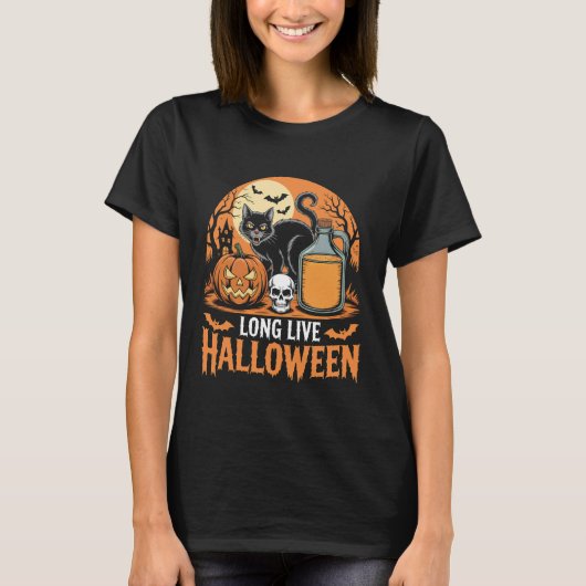 Lang leve Halloween Grappige Pompoen Halloween Kat T-shirt (Voorkant)