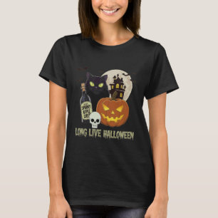 Lang leve Halloween Grappige Pompoen Zwarte Kat Vi T-shirt