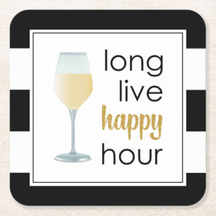 Lang leve Happy Hour Grappig Drink Quote Kartonnen Onderzetters