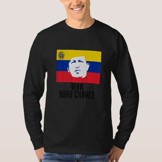 Lang leve Hugo Chávez gezicht op vlag T-shirt (Voorkant)