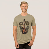 Lang leve Rock n Roll vleugels Gitaar Tri-Blend Shirt (Voorkant volledig)