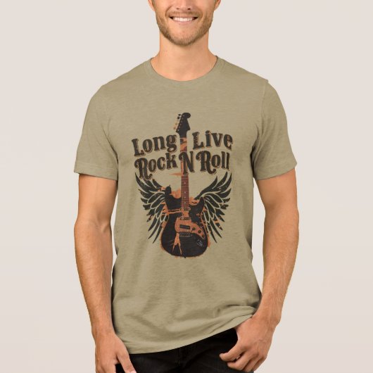 Lang leve Rock n Roll vleugels Gitaar Tri-Blend Shirt (Voorkant)