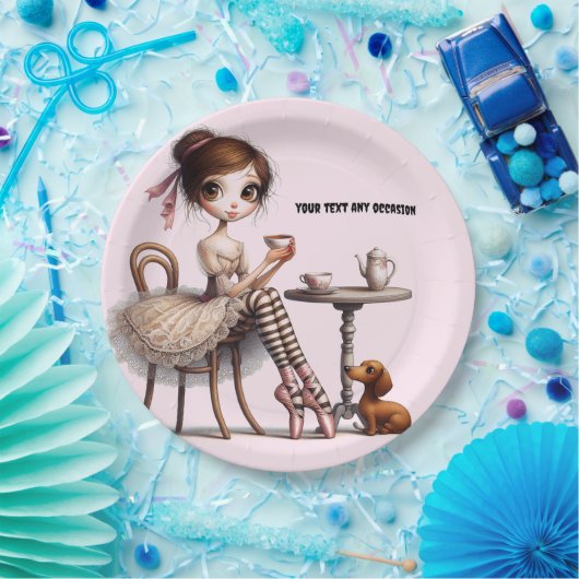 Lang mager breed ogend primitief meisje papieren bordje (Feest)