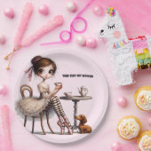 Lang mager breed ogend primitief meisje papieren bordje (Feest)