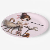 Lang mager breed ogend primitief meisje papieren bordje (Gekanteld)