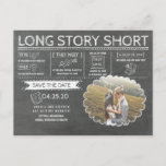 Lang verhaal kort | Financiering | De foto bewaart Aankondigingskaart<br><div class="desc">Een grappige foto waarop de datum briefkaart "Long Story Short" wordt opgeslagen in een tekenstijl op het bord - een unieke manier om uw bruiloft aan te kondigen</div>