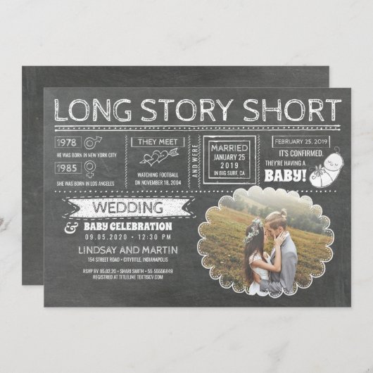 Lang verhaal kort | Huwelijksfeest en Baby feest Save The Date (Voorkant / Achterkant)