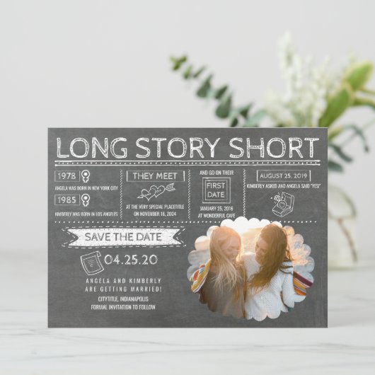 Lang verhaal kort | Zelfde genderfoto slaat de dat Save The Date (Staand voorkant)