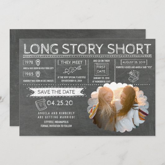 Lang verhaal kort | Zelfde genderfoto slaat de dat Save The Date (Voorkant / Achterkant)