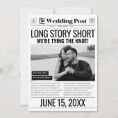 Lang verhaal Korte bruiloft Bewaar de datum Krant Feestdagenkaart (Voorkant)
