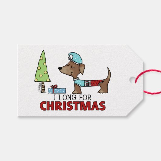 Lang voor Kerstmis-Dachshund Cadeaulabel (Voorkant (Horizontaal))
