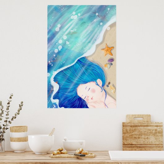 Langbladige engel die op het strand slapen is poster (Keuken)