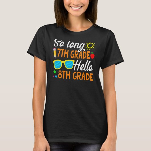 Lange 7e graad Hallo 8e graad terug naar school T-shirt (Voorkant)