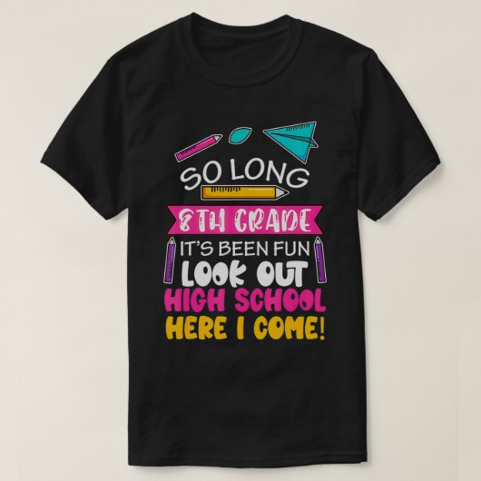 Lange 8e graad Hallo middelbare school T-shirt (Design voorkant)