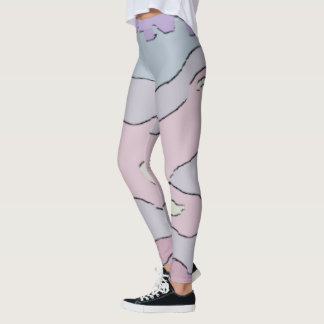 Lange abstracte paarse en roze legging