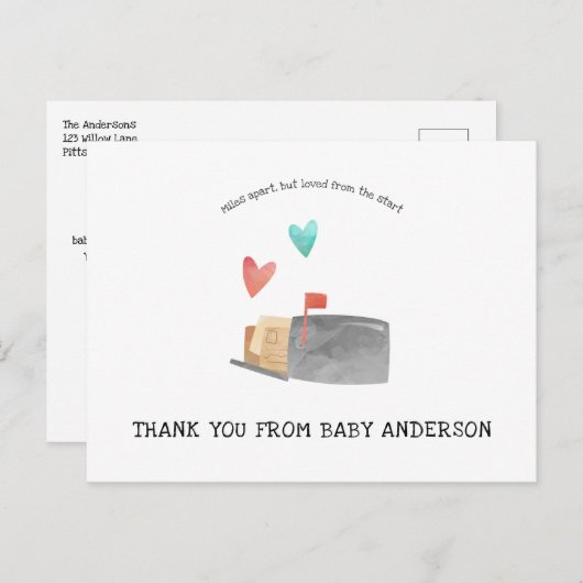Lange afstand Baby shower per post Dank u Briefkaart (Voorkant / Achterkant)