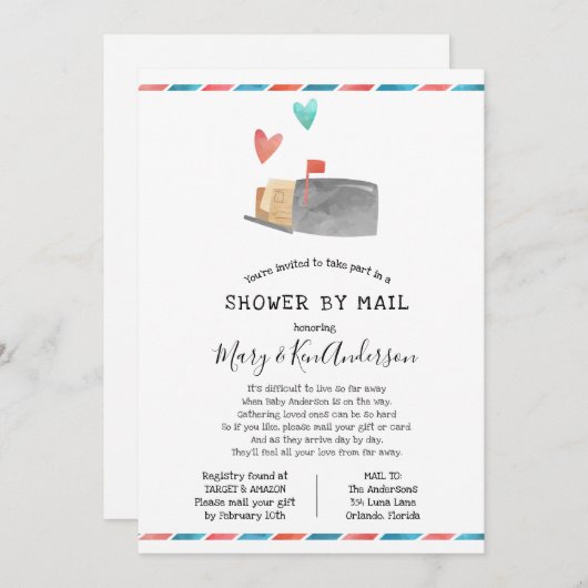 Lange afstand Baby shower per post met grenzen Kaart (Voorkant / Achterkant)