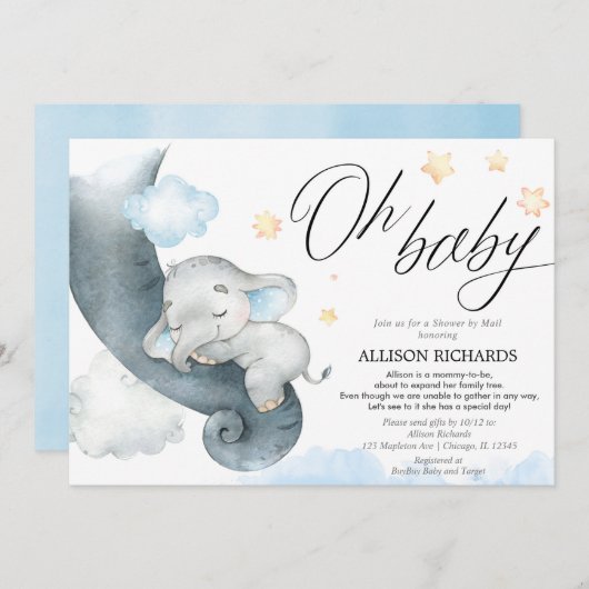 Lange afstand baby shower per post olifantsdouche kaart (Voorkant / Achterkant)