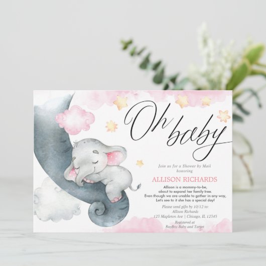 Lange afstand baby shower per post olifantsdouche kaart (Staand voorkant)