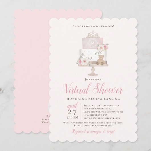 Lange afstand Virtual Baby shower Tiara Cake Kaart (Voorkant / Achterkant)