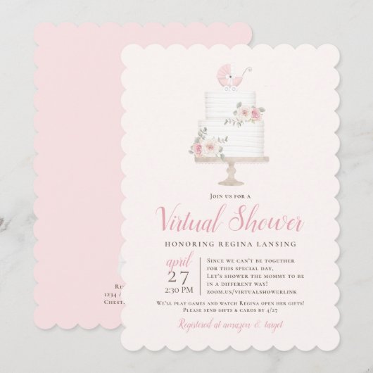 Lange afstand virtuele douche roze kinderwagen taa kaart (Voorkant / Achterkant)