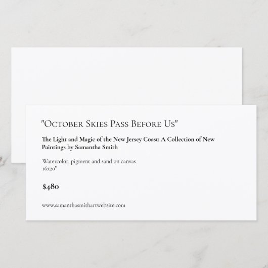 Lange Art Show Display Kaarten Labels (Voorkant / Achterkant)