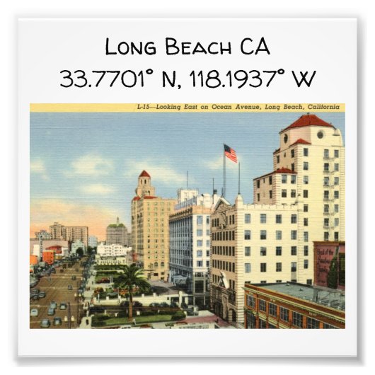 Lange Beach CA-kaartcoördinaten stijl Foto Afdruk (Voorkant)
