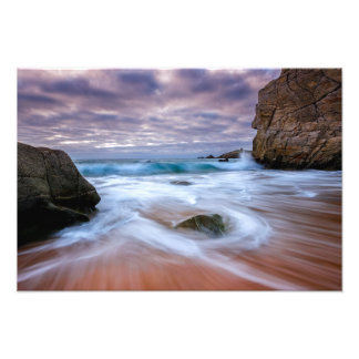 Lange Belichting Zeelandschap Golven Print Foto Afdruk