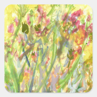 Lange bloemen op een gele gemalen sticker
