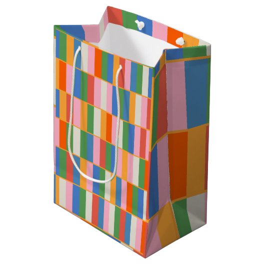 Lange blokken kleurrijk gecontroleerd Pop patroon Medium Cadeauzakje (Voorkant Gekanteld)
