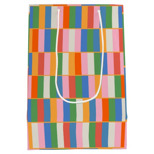 Lange blokken kleurrijk gecontroleerd Pop patroon Medium Cadeauzakje (Achterkant)