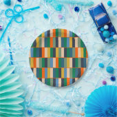 Lange blokken Retro Modern gecontroleerd patroon Papieren Bordje (Feest)