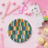 Lange blokken Retro Modern gecontroleerd patroon Papieren Bordje (Feest)