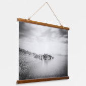 Lange blootstelling aan een strand in Rabac, Kroat Hangend Wandkleed (Gebogen)