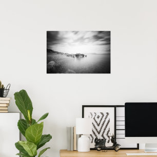 Lange blootstelling aan een strand in Rabac, Kroat Poster