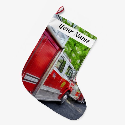 Lange brandweerwagens grote kerstsok (Voorkant (Hangend))