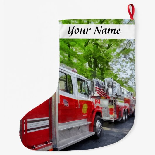 Lange brandweerwagens grote kerstsok (Achterkant)