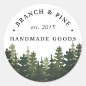 lange dennen | Rustic Trees Bedrijfsnaam Ronde Sticker (Voorkant)