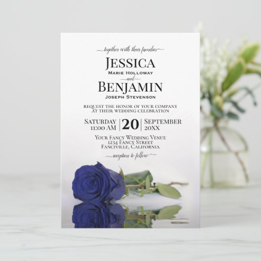 Lange donkere marinier blauw Roos legant huwelijk Kaart (Staand voorkant)