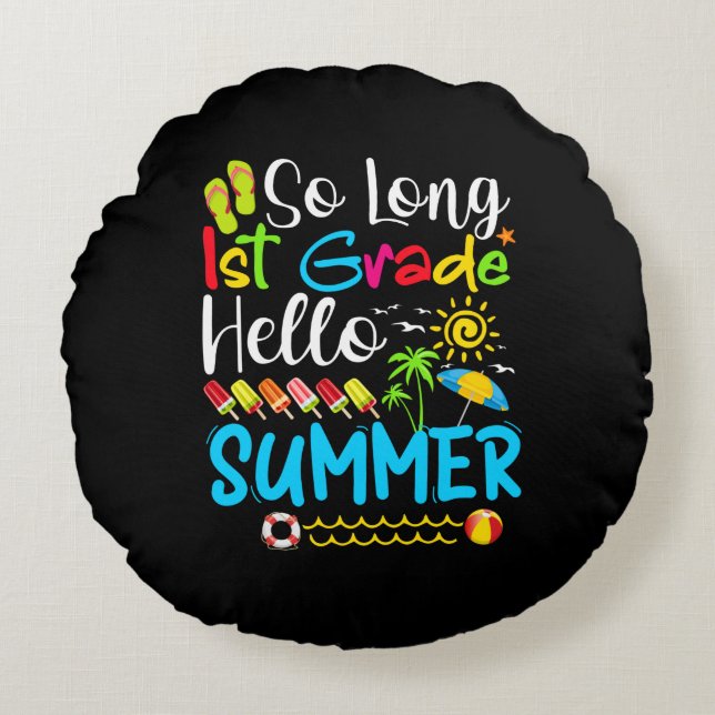 Lange eerste graad Hallo zomerdag op school. Rond Kussen (Voorkant)