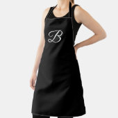 Lange effen zwarte apron met monogram schort (Insitu)