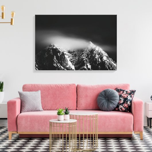 Lange en witte wolken over de bergen canvas afdruk (Insitu (Woonkamer))